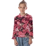 Pink Roses Flowers Love Nature Kids  Frill Detail T-Shirt