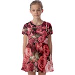 Pink Roses Flowers Love Nature Kids  Short Sleeve Pinafore Style Dress