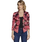 Pink Roses Flowers Love Nature Women s Casual 3/4 Sleeve Spring Jacket