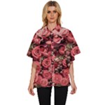 Pink Roses Flowers Love Nature Women s Batwing Button Up Shirt