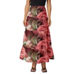 Pink Roses Flowers Love Nature Tiered Ruffle Maxi Skirt