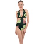 Elements Scribbles Wiggly Line Halter Front Plunge Swimsuit