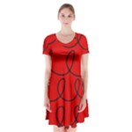 Red Background Wallpaper Short Sleeve V-neck Flare Dress