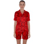 Red Background Wallpaper Satin Short Sleeve Pajamas Set