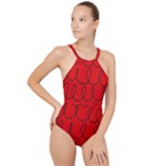 Red Background Wallpaper High Neck One Piece Swimsuit