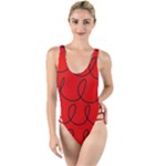 Red Background Wallpaper High Leg Strappy Swimsuit