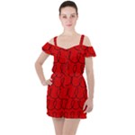 Red Background Wallpaper Ruffle Cut Out Chiffon Playsuit