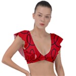 Red Background Wallpaper Plunge Frill Sleeve Bikini Top