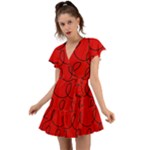 Red Background Wallpaper Flutter Sleeve Wrap Dress