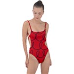 Red Background Wallpaper Tie Strap One Piece Swimsuit