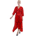 Red Background Wallpaper Quarter Sleeve Wrap Front Maxi Dress