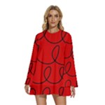 Red Background Wallpaper Round Neck Long Sleeve Bohemian Style Chiffon Mini Dress