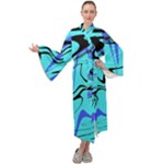 Mint Background Swirl Blue Black Maxi Velvet Kimono