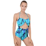 Mint Background Swirl Blue Black Scallop Top Cut Out Swimsuit