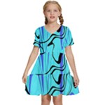Mint Background Swirl Blue Black Kids  Short Sleeve Tiered Mini Dress