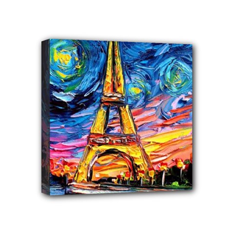 Eiffel Tower Starry Night Print Van Gogh Mini Canvas 4  x 4  (Stretched) from UrbanLoad.com