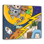 Astronaut Moon Monsters Spaceship Universe Space Cosmos Canvas 24  x 20  (Stretched)