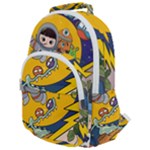 Astronaut Moon Monsters Spaceship Universe Space Cosmos Rounded Multi Pocket Backpack