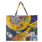 Astronaut Moon Monsters Spaceship Universe Space Cosmos Zipper Large Tote Bag