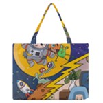 Astronaut Moon Monsters Spaceship Universe Space Cosmos Zipper Medium Tote Bag