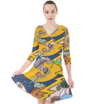 Astronaut Moon Monsters Spaceship Universe Space Cosmos Quarter Sleeve Front Wrap Dress