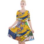 Astronaut Moon Monsters Spaceship Universe Space Cosmos Quarter Sleeve A-Line Dress
