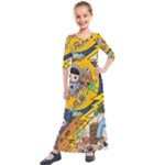 Astronaut Moon Monsters Spaceship Universe Space Cosmos Kids  Quarter Sleeve Maxi Dress