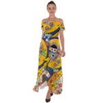 Astronaut Moon Monsters Spaceship Universe Space Cosmos Off Shoulder Open Front Chiffon Dress