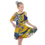 Astronaut Moon Monsters Spaceship Universe Space Cosmos Kids  Shoulder Cutout Chiffon Dress