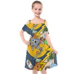 Astronaut Moon Monsters Spaceship Universe Space Cosmos Kids  Cut Out Shoulders Chiffon Dress