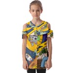 Astronaut Moon Monsters Spaceship Universe Space Cosmos Fold Over Open Sleeve Top