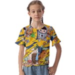 Astronaut Moon Monsters Spaceship Universe Space Cosmos Kids  Cuff Sleeve Scrunch Bottom T-Shirt