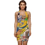 Astronaut Moon Monsters Spaceship Universe Space Cosmos Sleeveless Wide Square Neckline Ruched Bodycon Dress
