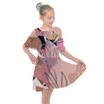 Abstract Boho Bohemian Style Retro Vintage Kids  Shoulder Cutout Chiffon Dress