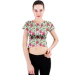 Flowers Leaves Roses Pattern Floral Nature Background Crew Neck Crop Top