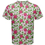 Flowers Leaves Roses Pattern Floral Nature Background Men s Cotton T-Shirt