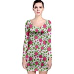 Flowers Leaves Roses Pattern Floral Nature Background Long Sleeve Bodycon Dress