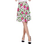 Flowers Leaves Roses Pattern Floral Nature Background A-Line Skirt