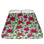 Flowers Leaves Roses Pattern Floral Nature Background Fitted Sheet (Queen Size)