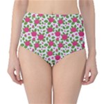 Flowers Leaves Roses Pattern Floral Nature Background Classic High-Waist Bikini Bottoms