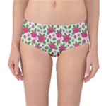 Flowers Leaves Roses Pattern Floral Nature Background Mid-Waist Bikini Bottoms