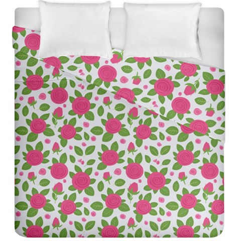 Flowers Leaves Roses Pattern Floral Nature Background Duvet Cover Double Side (King Size) from UrbanLoad.com