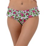 Flowers Leaves Roses Pattern Floral Nature Background Frill Bikini Bottoms