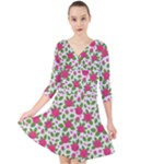 Flowers Leaves Roses Pattern Floral Nature Background Quarter Sleeve Front Wrap Dress