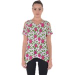 Flowers Leaves Roses Pattern Floral Nature Background Cut Out Side Drop T-Shirt
