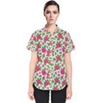 Flowers Leaves Roses Pattern Floral Nature Background Women s Short Sleeve Shirt