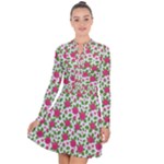 Flowers Leaves Roses Pattern Floral Nature Background Long Sleeve Panel Dress