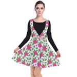 Flowers Leaves Roses Pattern Floral Nature Background Plunge Pinafore Dress