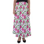 Flowers Leaves Roses Pattern Floral Nature Background Flared Maxi Skirt