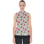 Flowers Leaves Roses Pattern Floral Nature Background Mock Neck Shell Top